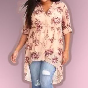 Torrid 2 blush floral hi-lo tunic
